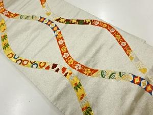 アンティーク　立涌に花古典柄模様織出し袋帯（材料）